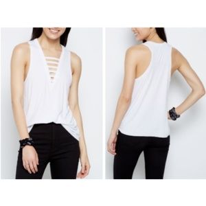 RUE 21 White Sleeveless Rayon Top Caged Neckline S